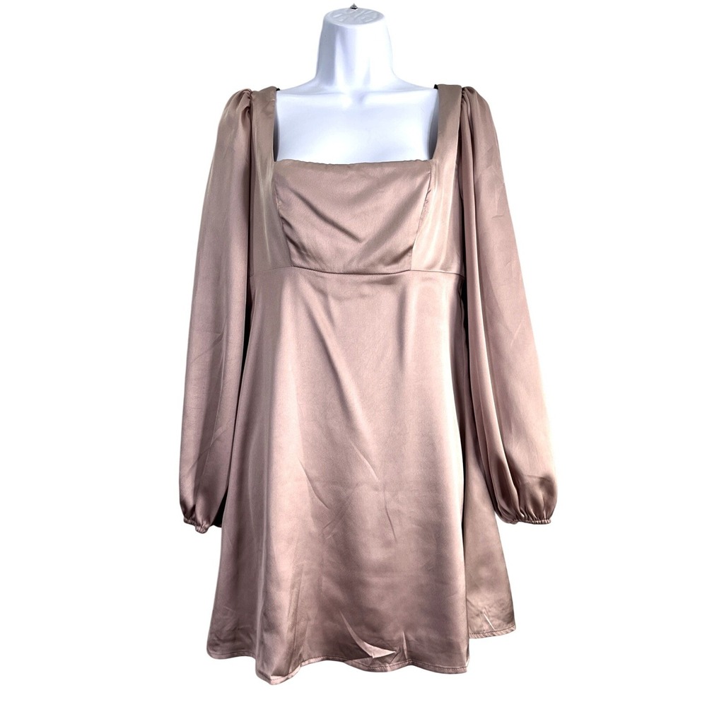 Forever 21 Satin Mini Dress Small Pink Puff Sleeve Square Neck Coquette Romantic